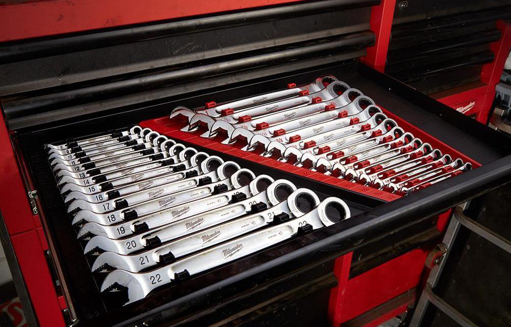 Combination wrenches in toolbox