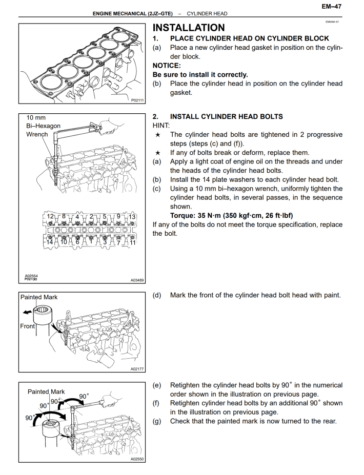 Toyota Supra cylinder head bolt torque sequence