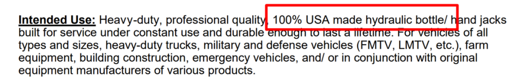 US Jack - specifications