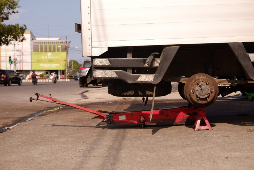 box truck on floor jack